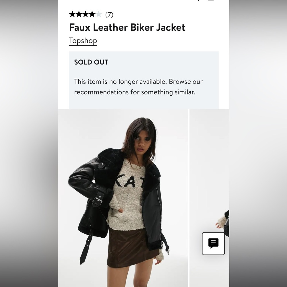 NWT TOPSHOP faux leather biker jacket SOLD OUT ON WEBSITE